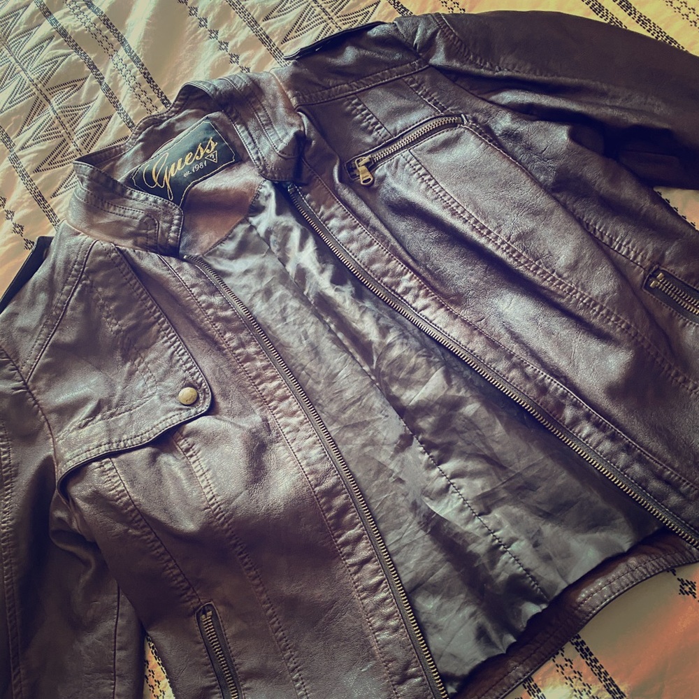 Brown Guess Faux Leather Jacket